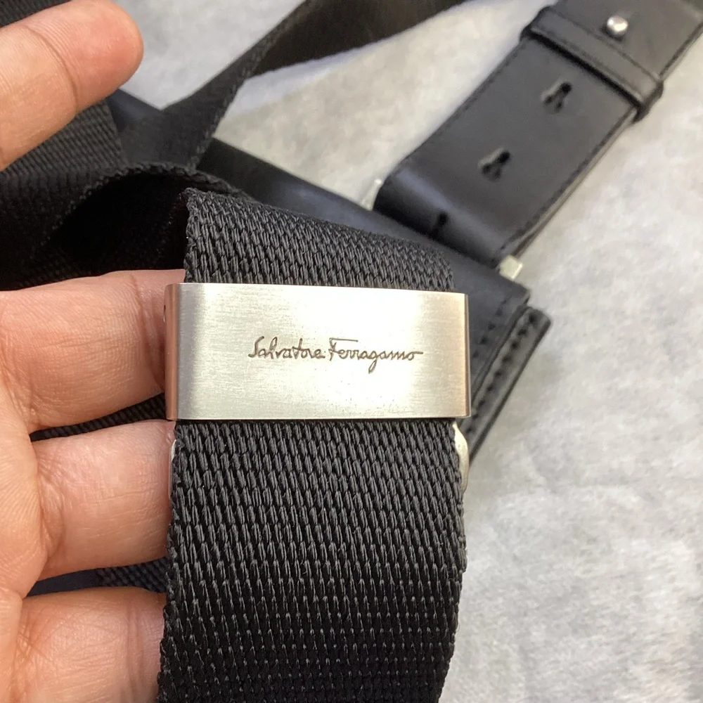 Salvatore Ferragamo Black Embossed Leather Shoulder Bag